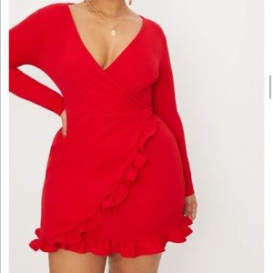 Sexy red ruffle plus size dress
